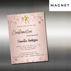 Invitación Magnética Rosa de confirmación estrellas de oro chica lujo