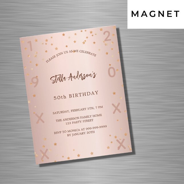 Invitación Magnética Rosa de cumpleaños estrellas de oro año lujo (Subido por el creador)
