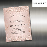 Invitación Magnética Rosa de fiesta de cumpleaños oro purpurina de lujo<br><div class="desc">Para una elegante fiesta de cumpleaños número 21 (o cualquier edad). Fondo subió de gradiente dorado. Decorada con un purpurina falso de oro rosa. Personalice y agregue un nombre y detalles del fiesta. El nombre se escribe con un guión de estilo con letras a mano</div>