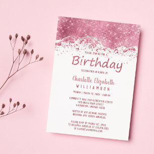 Invitación Magnética Rosa de lujo purpurina de plata de oro Cumpleaños
