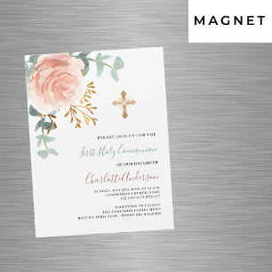 Invitación Magnética Rosa de oro verde lujo primera comunión sagrada