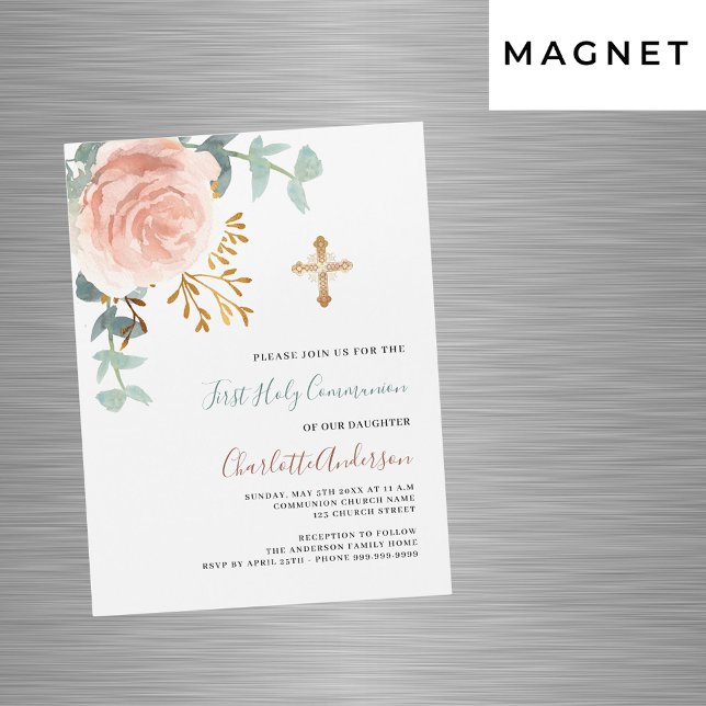 Invitación Magnética Rosa de oro verde lujo primera comunión sagrada (Subido por el creador)
