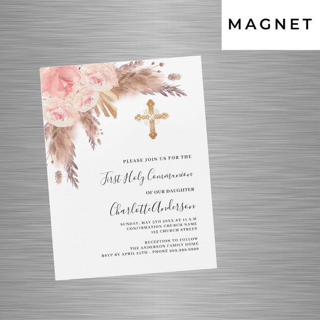 Invitación Magnética Rosa de pasto pampas primera comunión de lujo rosa (Subido por el creador)