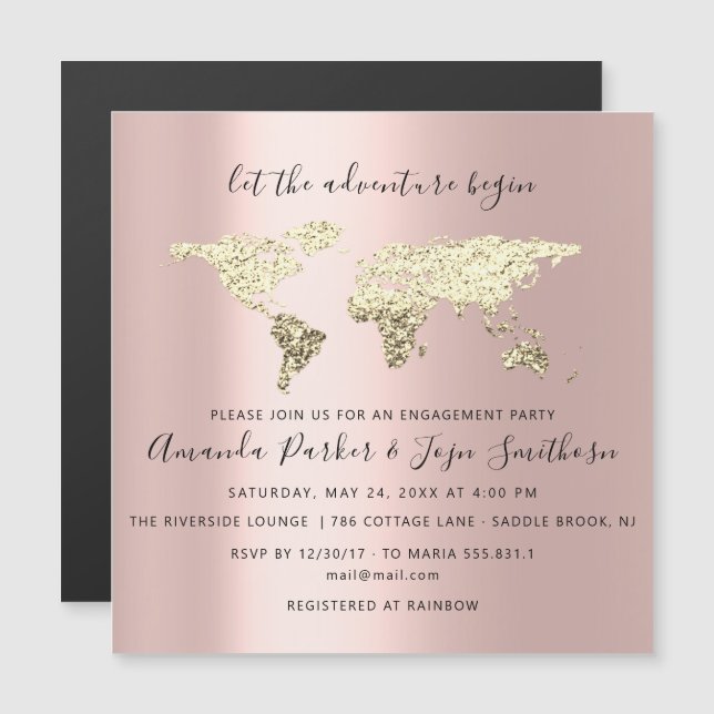 Invitación Magnética Rosa del Boda de novias graduado del Mapa de Desti (Anverso/Reverso)