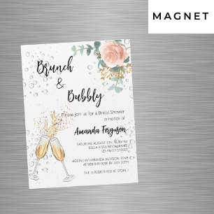 Invitación Magnética Rosa Dorado Floral Brunch Bubbly Bridal Shower