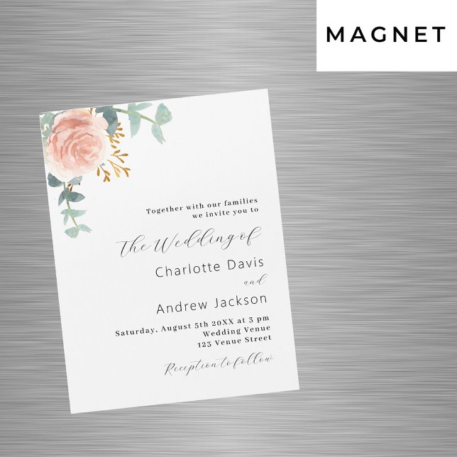Invitación Magnética Rosa dorado florido boda de lujo (Subido por el creador)