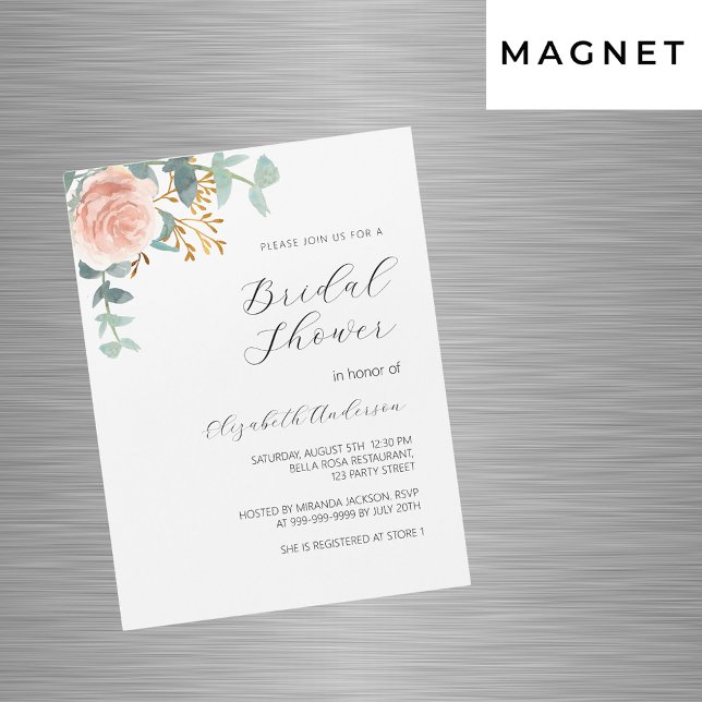 Invitación Magnética Rosa dorado florido vegetación lujo Bridal Shower (Subido por el creador)