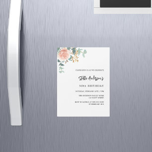 Invitación Magnética Rosa dorado florido verde de lujo cumpleaños