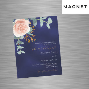 Invitación Magnética Rosa dorado verde boda azul marino de lujo