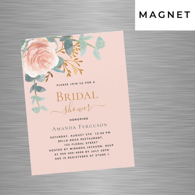 Invitación Magnética Rosa dorado verde melocotón lujo Bridal Shower (Subido por el creador)