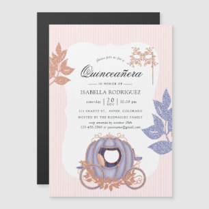 Invitación Magnética Rosa Dorado y Lila Glitter Princesa Quinceañera