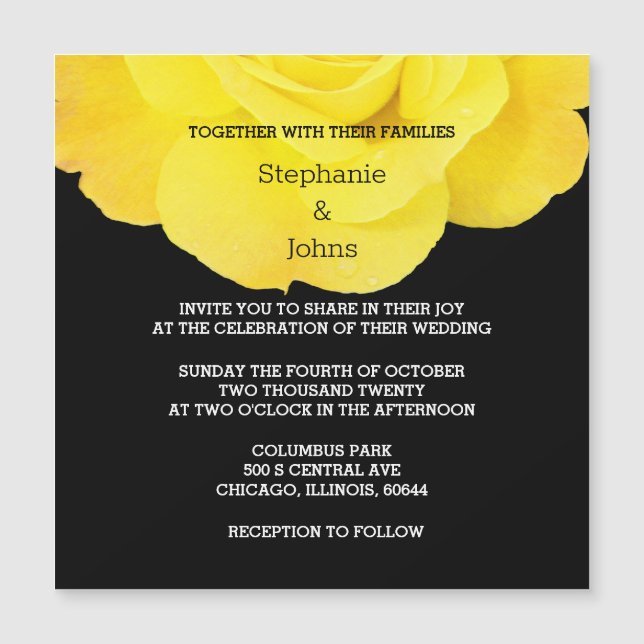 Invitación Magnética Rosa floral blanco amarillo Boda simple (Anverso)