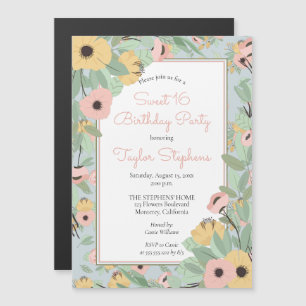 Invitación Magnética Rosa floral de jardín   Yellow Bouquet Sweet 16 Fi