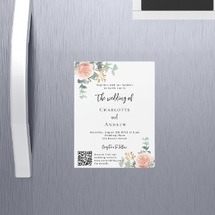 Invitación Magnética Rosa floral oro detalles del código QR boda de luj