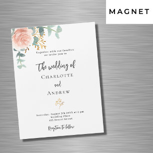 Invitación Magnética Rosa floral oro eucalipto boda de lujo