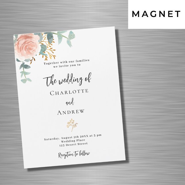 Invitación Magnética Rosa floral oro eucalipto boda de lujo (Subido por el creador)