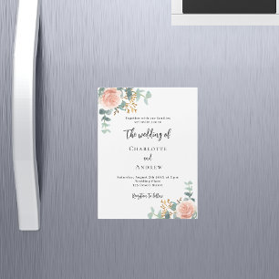 Invitación Magnética Rosa floral verde boda de lujo