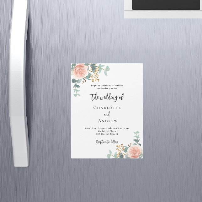 Invitación Magnética Rosa floral verde boda de lujo (Subido por el creador)