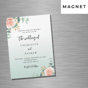 Invitación Magnética Rosa florines de oro boda de lujo verde