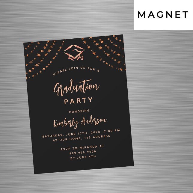 Invitación Magnética Rosa negro estrellas de oro fiesta de graduación d (Subido por el creador)