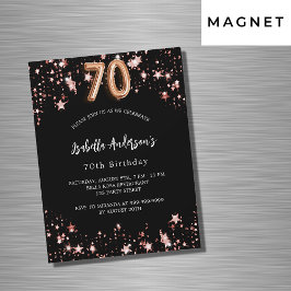 Invitación Magnética Rosa negro estrellas de oro lujo 70 cumpleaños
