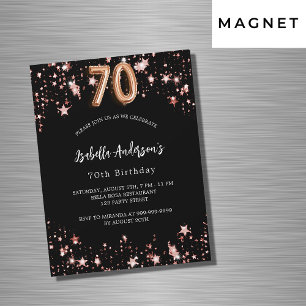 Invitación Magnética Rosa negro estrellas de oro lujo 70 cumpleaños