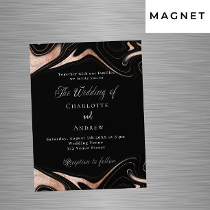 Invitación Magnética Rosa negro mármol dorado boda de lujo moderno