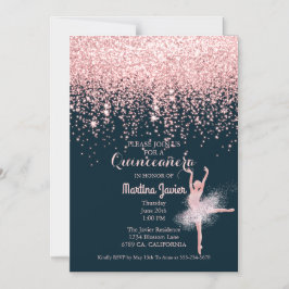 Invitación Magnética Rosa Purpurina de Oro Rosa Quinceañera 15º cumplea