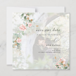 Invitación Magnética Rosa rosa Eucalyptus Foto Guardar fecha
