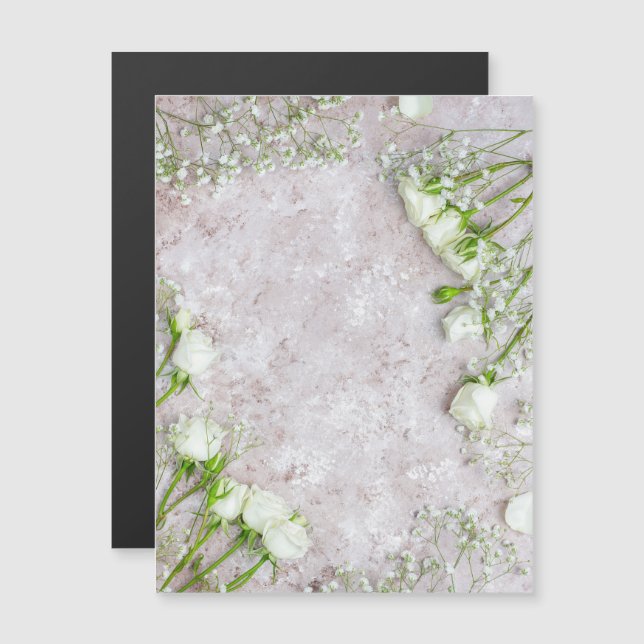 Invitación Magnética Rosas blancas de boda (Anverso/Reverso)