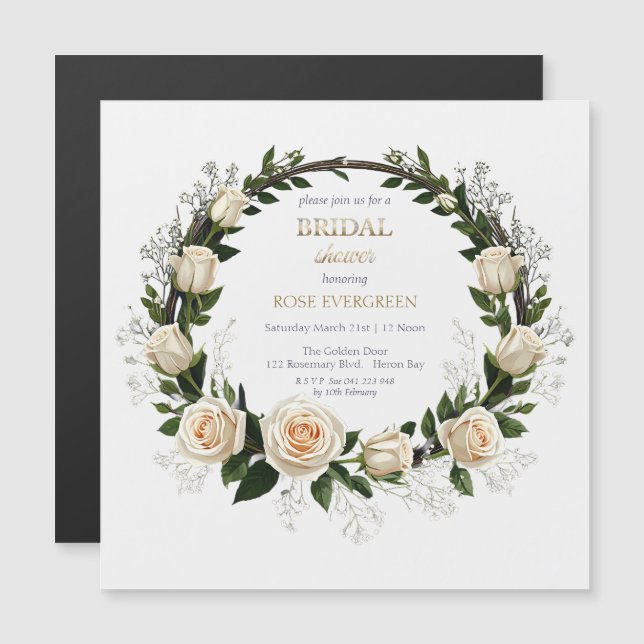 Invitación Magnética Rosas blancas y aliento del bebé (Anverso/Reverso)