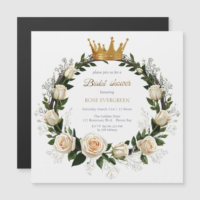 Invitación Magnética Rosas blancas y ducha de novias en el aliento del  (Anverso/Reverso)