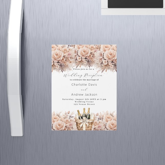 Invitación Magnética Rosas crema cesta de vinos recepción de boda de lu (Subido por el creador)