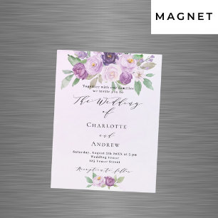 Invitación Magnética Rosas de flores violetas boda de lujo verde