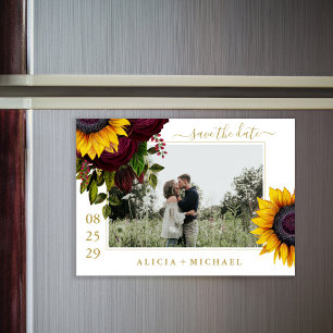 Invitación Magnética Rosas de girasol escritura rústica guardar boda de