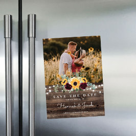 Invitación Magnética Rosas de girasol Foto Barn Wood Salven la fecha