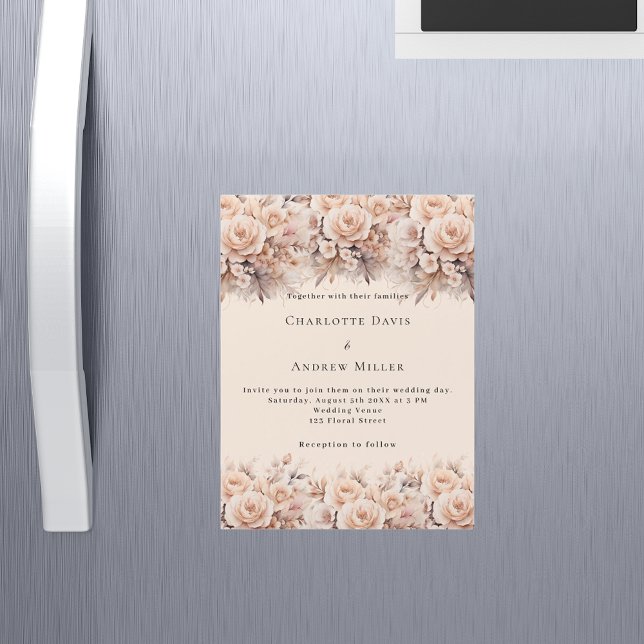 Invitación Magnética Rosas de melocotón de Crema florece elegante boda  (Subido por el creador)