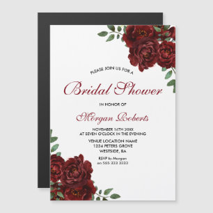 Invitación Magnética Rosas Rojas Borgoña Bridal Shower Romántico