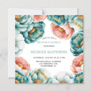 Invitación Magnética Rosas turquesa y melocotón Brunch & Bubbly
