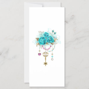 Invitación Magnética Rosas turquesas con llaves