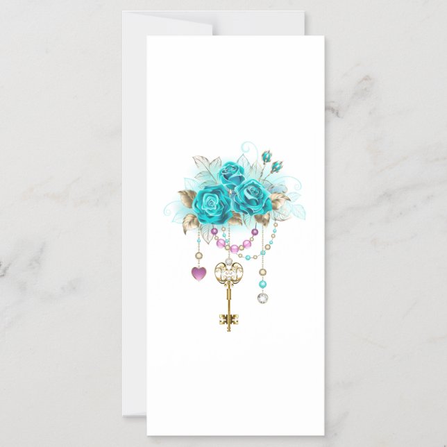 Invitación Magnética Rosas turquesas con llaves (Anverso)