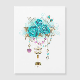 Invitación Magnética Rosas turquesas con llaves
