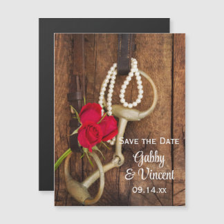 Invitación Magnética Roses rojos Boda de país de bit de caballo salva l