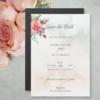 Invitación Magnética Roses rosados de color de agua y caligrafía Guarda