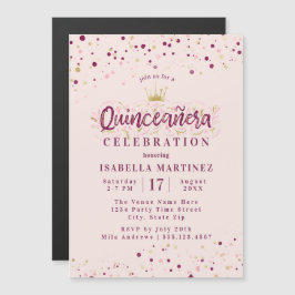 Invitación Magnética Rubor Burgundy y el Confetti de oro Quinceañera