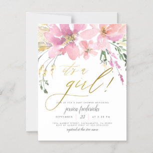 Invitación Magnética Rubor Pink & Gold es un Chica Floral Baby Shower