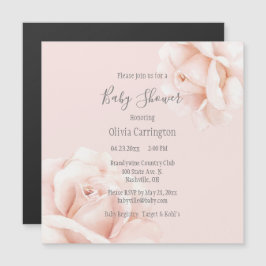 Invitación Magnética Rubor Pink Roses Script Baby Shower