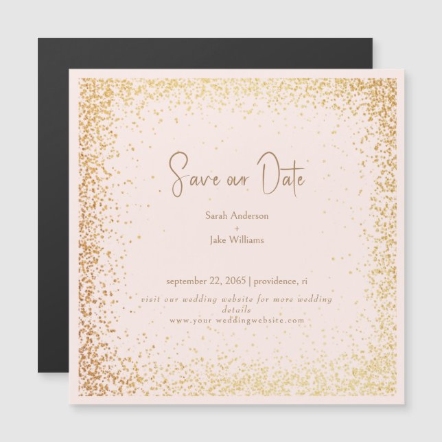 Invitación Magnética Rubor y Gold Boda Ahorran Nuestra Fecha (Anverso/Reverso)