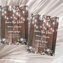 Invitación Magnética Rustic Lace String Lights Wedding Save the Date