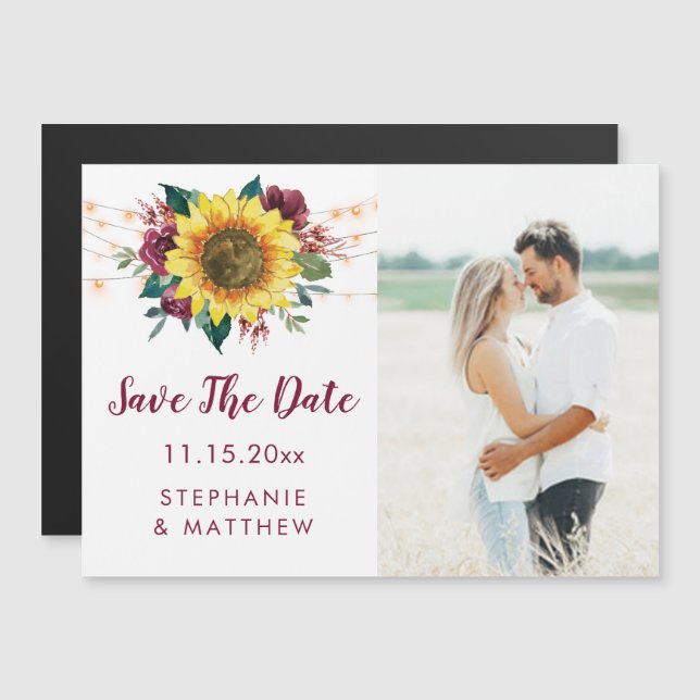 Invitación Magnética Rustic Sunflower Floral Light Photo Save the Date (Anverso/Reverso)
